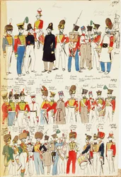 Különféle egyenruhák, 1826-tól 1829-ig. Színes tábla: Cenni Quinto