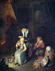 Víkendház belseje egy lány haját fésülködő nővel