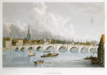 Kőíves híd a Tyne-on Newcastle-upon-Tyne-ben, Angliában, 1830.