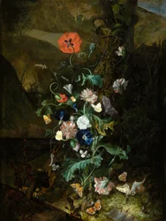 Virágok elrendezése egy fatörzs mellett, 1683 körül (olaj, vászon)
