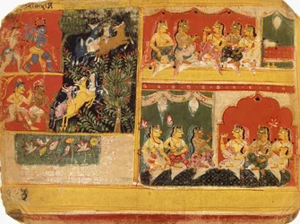 Illusztráció a "Bhagvata Purana" X. könyv 21. fejezetéhez, 1525 körül