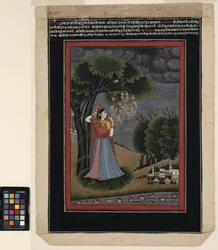 Kedvesére vágyó nayika, 1790 körül (átlátszatlan akvarell és arany a papíron)