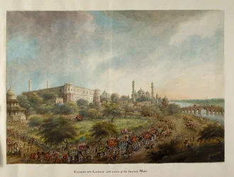 Lord Hastings csapata elefántháton belép Lucknow városába, 1814-1815 körül (akvarell papíron)