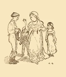 Mrs. Gilpin fizet a postásnak, hogy megtalálja férjét, 1878, 1918.