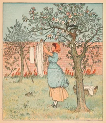 A szobalány a kertben volt, ruhákat lógatott, 1880.