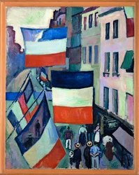 Utca zászlókkal (olaj, vászon)