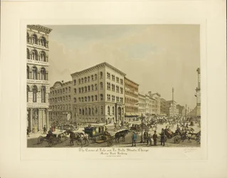 Corner of Lake és La Salle Streets, Chicago, Marine Bank épülete 1864-ben