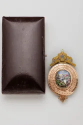 Hagyományőrző Rend - Kisebbik György - A medál hátlapja, zománc miniatűr zománccal a sárkánnyal harcoló Szent Györgyről (1800-1850)