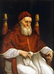 II. Julius pápa (1503-1513) portréja. Raffaello (Raffaello Sanzio) festménye. Firenze, Uffizi Képtár.