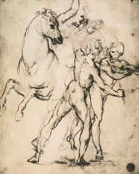Férfi aktok lóval; Raphael rajza. Gallerie dellAccademia, Velence