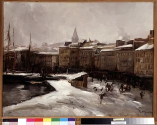 Quai du port, Marseille, a hó alatt Raymond Allegre (1857-1933) festménye Mérete 56x74 cm. Kötelező említés: Regards de Provence Marseille alapítványi kollekció