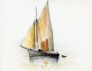 Csónak (gabare) a Gironde torkolatánál (gouache, szén és ceruza, papír)