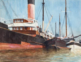 Csónakok a kikötőben (gouache, papír)