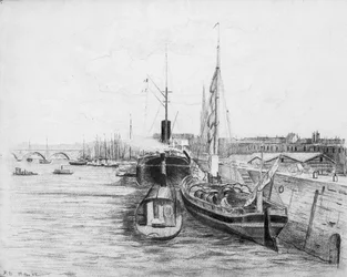 Csónakok a bordeaux-i kikötőben, 1900 körül (ceruza és szén, papír)