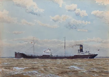 Norvég teherhajó a Gironde torkolatánál (gouache, papír)