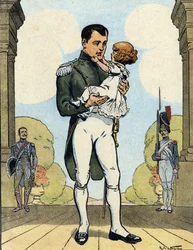I. Napóleon császár (1769-1821) és fia, Aiglon (1811-1832) portréja (II. Napóleon római király, Reichstadt hercege) (I. Napóleon francia császár és fia, II. Napóleon) Raymond de Neziere illusztrációja a "Our-Glories-Nationales" 1920 DR Pri-ben.