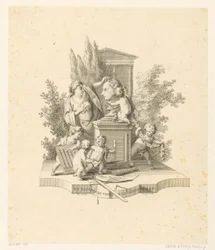Allegorikus ábrázolás Jacob Otten Huslij mellszobrával