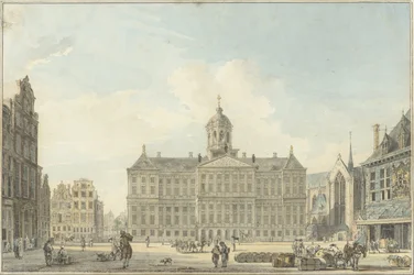 Amszterdam, a gát a városházával és a Waag