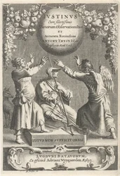 Minerva en twee geketende figuren Titelpagina voor: A. Thysius, Justinus a legtöbb válogatott megfigyeléssel és részletes áttekintéssel, 1650