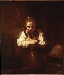 Lány seprűvel (festmény vászonra)