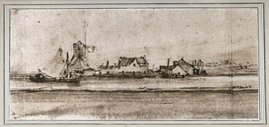 A kis malom, Amsteldijk felől nézve (Pen and wash, bistre)