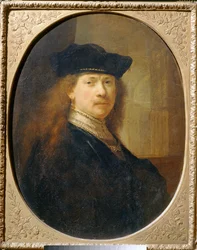 Rembrandt szakácskalapban, építészeti háttér előtt ...