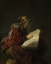 Egy öregasszony olvas, valószínűleg Hanna prófétanő, 1631