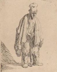 Koldus magas sapkában, állva és botra támaszkodva, c. 1630.