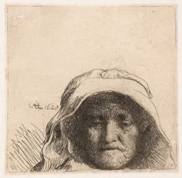 Rembrandt édesanyja: Csak a fej, teljes arcnézet