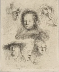 Rembrandt felesége és öt másik fej, 1636.