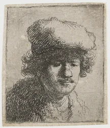 Önarckép előrehúzott sapkával, 1630 körül.