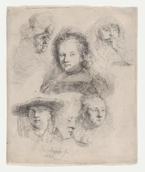Tanulmányok Saskia és mások fejeiről, 1636., 1636.