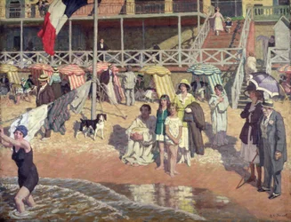 Fürdőzők a Grand Hotel előtt, Cabourg, 1920 körül (olaj, panel)