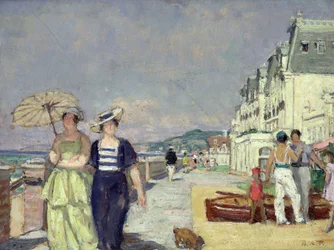 Elegáns nők a tengerparton Cabourgban, 1929 körül (olaj, vászon)