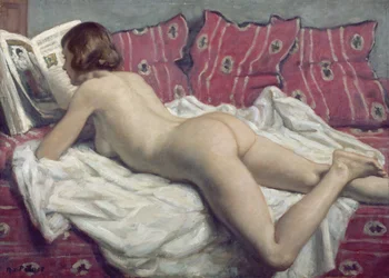 Akt rózsaszín díványon, kb. 1925