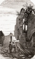 Clivus Victoria a Palatinus-dombon, Róma, Olaszország, 19. század vége. A Samuel Manning tiszteletes által 1890 körül kiadott Italian Pictures című kötetből.