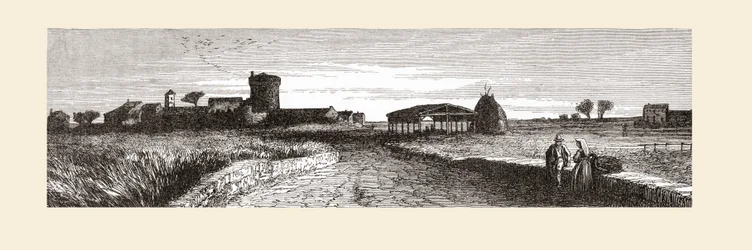 Az Ostia melletti vidék, Róma, Olaszország a 19. század végén. A Samuel Manning tiszteletes által 1890 körül kiadott Italian Pictures című kötetből.