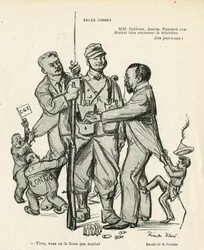 Ricardo Flores (1878-1918) illusztrációja a Le Rire-ben, 21/06/21 - Eladó gyerekek - Armee, Katonai szolgálat, Szocializmus - Jaures Jean, Caillaux Joseph (1863-1944), Painleve Paul (1863-1933)