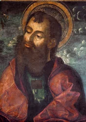 Szent Pál és Szent Péter Részlet, amely Szent Pált képviseli. Riccardo Quartararo festménye (XV-XVI. század) 1493 Dim. 216x155 cm Palermo, Galleria Regionale della Sicilia, inv. 53
