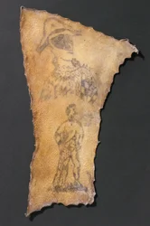 Emberi bőr, harlekinnel és Sámson alakjával tetovált, francia