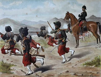 A 20. bombayi bennszülött gyalogsági tábori lövészet (menetrend), az 1880-as évek angol-indiai hadserege (színes litho)