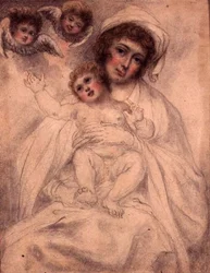 Anya és gyermeke kerubokkal, 1790 körül (akvarell és ceruza papíron)
