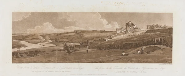 Kilátás a St. Germain en Laye palotateraszáról; A távolban látott Marli vízvezeték 1803-ban; A párizsi Views 16. táblája, a lemez Emanuel kötetének nyomkövetése, B1981.25.2625
