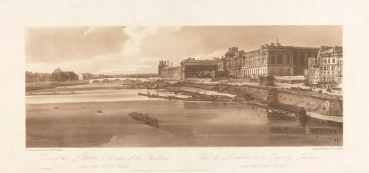 Kilátás a Louvre-ra és a Thuilleries-hídra, a Pont Neufról. 1802; 2. tábla a Views in Parisból, a lemez Emanuel kötetkövetése, B1981.25.2613