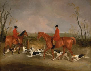 George Mountford, a Quorn vadászmestere, és W. Derry, falkasegéd, John O