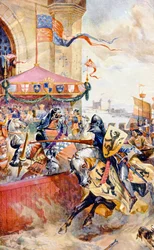 Lovagi torna a Tower Bridge-en, illusztráció a „Hutchinson története a brit nemzetről” című műből