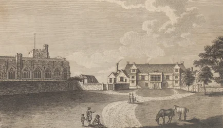 Az ókori érseki palota Maidstone-ban, Edward Hasted, The History and Topo... című művéből, 1782.