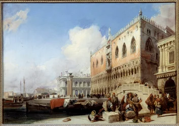 Kilátás Velencére, a Quai des Schiavonira és a Dózsák Palotájára Richard Bonington (1801-1828) festménye 1827 V. 0,41 x 0,54 m