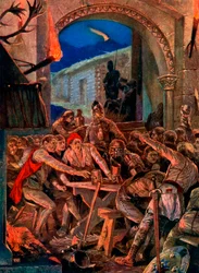 Robert De Comines férfiak utolsó lakomája Durhamben, 1069, 1920 körül.