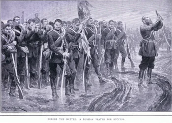 A csata előtt: Orosz ima a sikerért, illusztráció a Cassells History of the Russo-Japanese War 1. kötetből, 1900 körül
